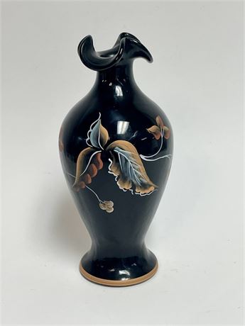 Auction Exchange USA - Fenton Black Glass Vase, Signed S Jackson