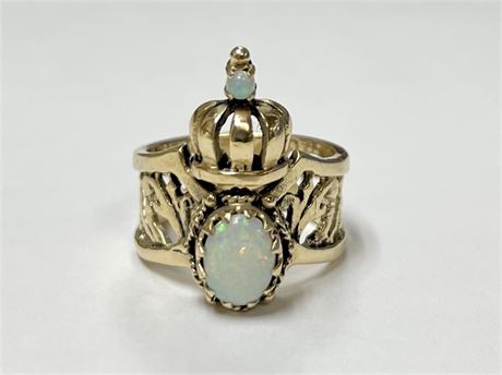 14K Gold Opal Crown Ring (7.2 g)