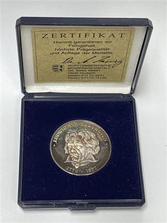 Beethoven Medallion, .999 Fine Silver