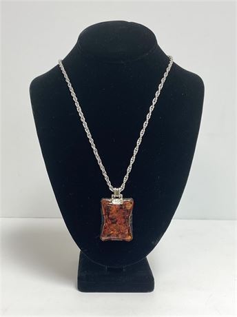 Amber Pendant Necklace, 835/925 Silver